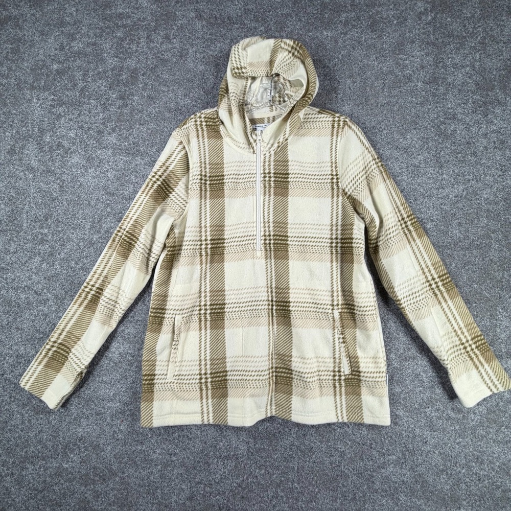 O'Neill Half Zip Fleece Hoodie Womens M Olive Green Plaid Mock Neck Pullover